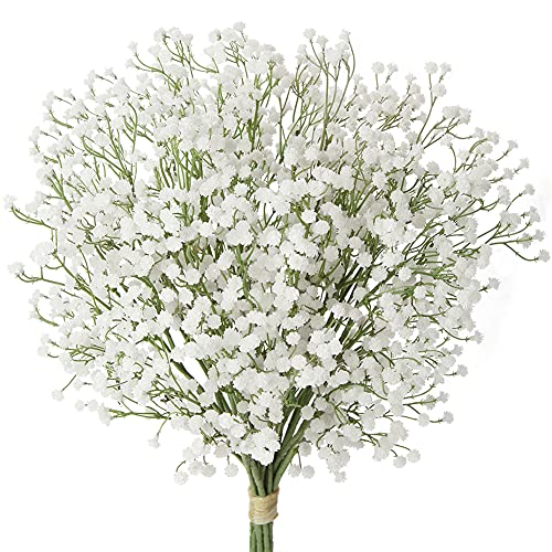 BOMAROLAN Artificial Baby Breath Flowers Fake Gypsophila Bouquets 12 Pcs Fake Real Touch Flowers for Wedding Decor DIY Home Party (White)